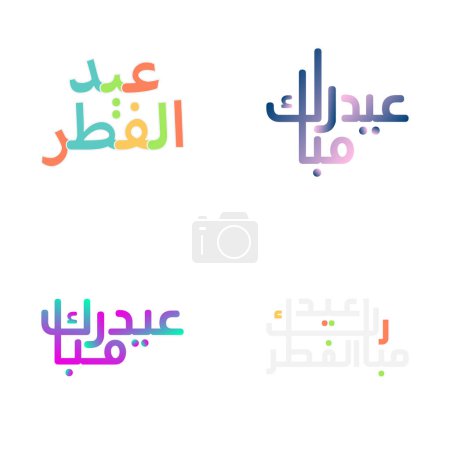 Ilustración de Tarjetas de felicitación Happy Eid Mubarak con caligrafía árabe tradicional - Imagen libre de derechos