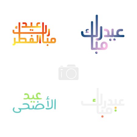 Téléchargez les illustrations : Belle Aïd Moubarak Illustrations vectorielles avec calligraphie arabe - en licence libre de droit
