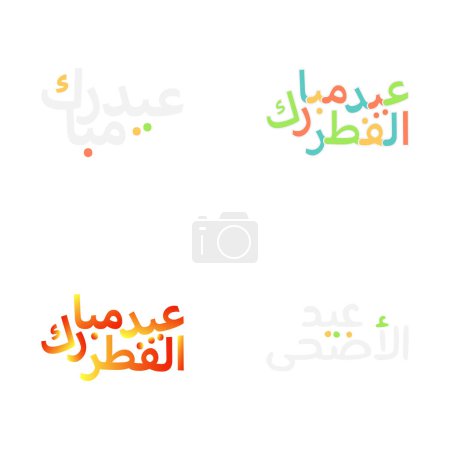Ilustración de Elegante set de caligrafía Eid Mubarak para celebraciones musulmanas - Imagen libre de derechos