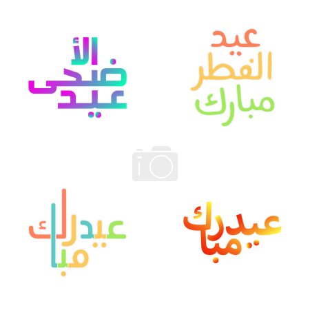 Ilustración de Ilustraciones vectoriales de Eid Mubarak con hermosa caligrafía - Imagen libre de derechos