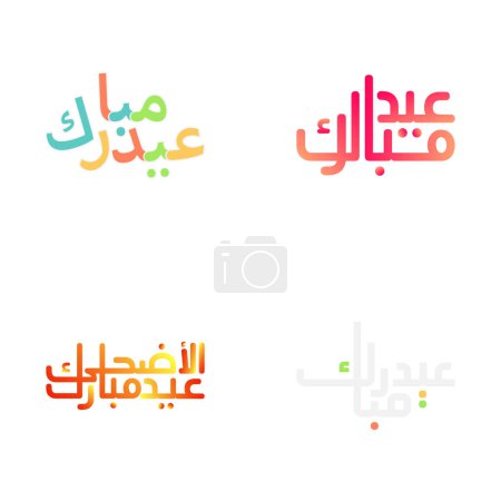 Ilustración de Elegante set de caligrafía Eid Mubarak para celebraciones musulmanas - Imagen libre de derechos