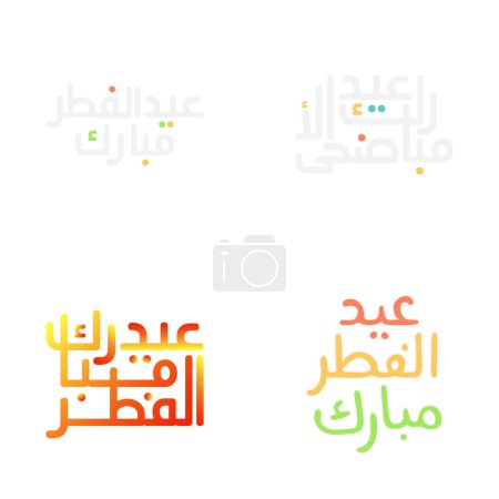 Illustration for Eid Mubarak Greeting Card with Hand-Drawn Arabic Calligraphy - Royalty Free Image