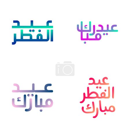 Ilustración de Elegante conjunto de vectores Eid Mubarak con escritura árabe tradicional - Imagen libre de derechos