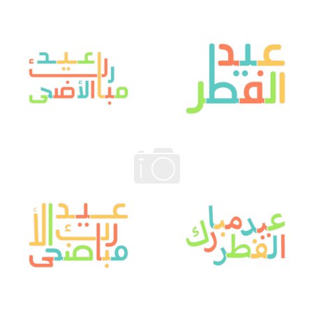 Ilustración de Pack vectorial Eid Mubarak con intrincada caligrafía árabe - Imagen libre de derechos