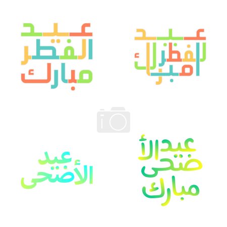 Ilustración de Hermosas ilustraciones vectoriales de Eid Mubarak con caligrafía árabe - Imagen libre de derechos