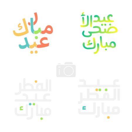 Téléchargez les illustrations : Ensemble de calligraphie de Moubarak de l'Aïd : Texte arabe vectoriel pour les célébrations musulmanes - en licence libre de droit