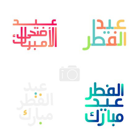 Téléchargez les illustrations : Illustration colorée de Moubarak de l'Aïd avec calligraphie arabe - en licence libre de droit