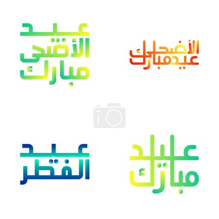 Ilustración de Paquete vectorial tradicional de caligrafía de Eid Mubarak para tarjetas de felicitación - Imagen libre de derechos