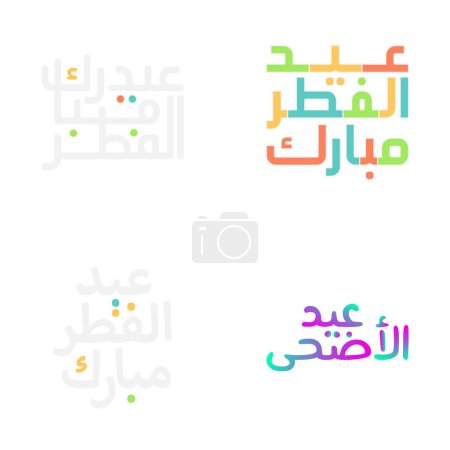 Téléchargez les illustrations : Pack vectoriel traditionnel de calligraphie Moubarak de l'Aïd pour cartes de vœux - en licence libre de droit