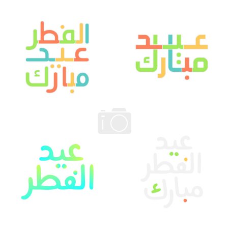Téléchargez les illustrations : Vector Eid Moubarak Cartes de voeux avec calligraphie traditionnelle - en licence libre de droit