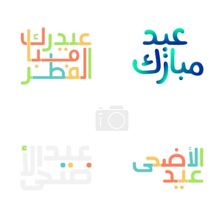 Illustration for Eid Mubarak Calligraphy Set: Vector Arabic Text for Muslim Celebrations - Royalty Free Image