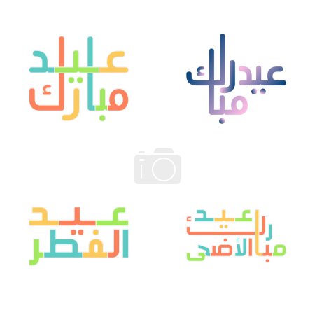 Ilustración de Conjunto de vectores de caligrafía islámica para saludos de Eid Mubarak - Imagen libre de derechos