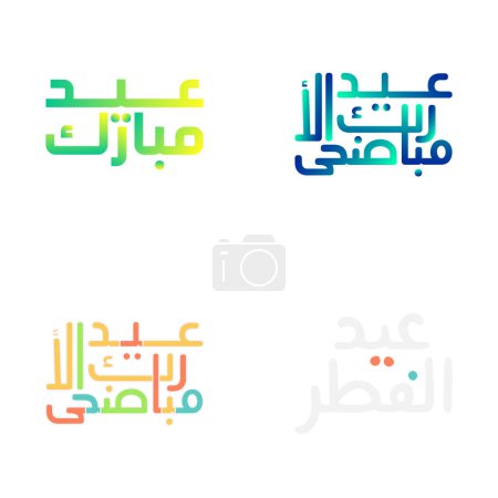 Téléchargez les illustrations : Ensemble vectoriel moubarak de l'Aïd avec calligraphie arabe décorative - en licence libre de droit