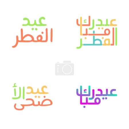 Téléchargez les illustrations : Vector Eid Moubarak Cartes de voeux avec calligraphie traditionnelle - en licence libre de droit