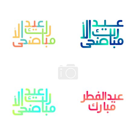 Illustration for Happy Eid Mubarak Greeting Cards with Traditional Arabic Calligraphy - Royalty Free Image