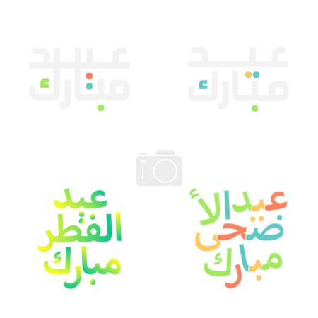 Ilustración de Juego de vectores de caligrafía árabe para saludos de Eid Kum Mubarak - Imagen libre de derechos