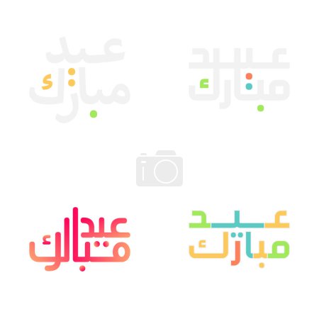 Illustration for Eid Mubarak Typography Set with Elegant Arabic Calligraphy - Royalty Free Image