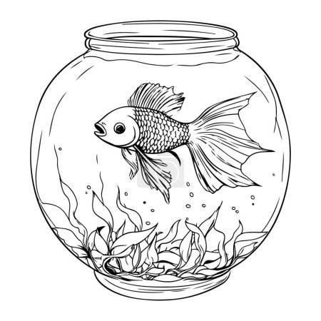 Photo for Goldfish in a glass jar. Black and white vector illustration. - Royalty Free Image