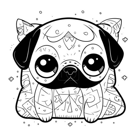 Ilustración de Linda página para colorear para perros pug para adultos. Ilustración vectorial. - Imagen libre de derechos