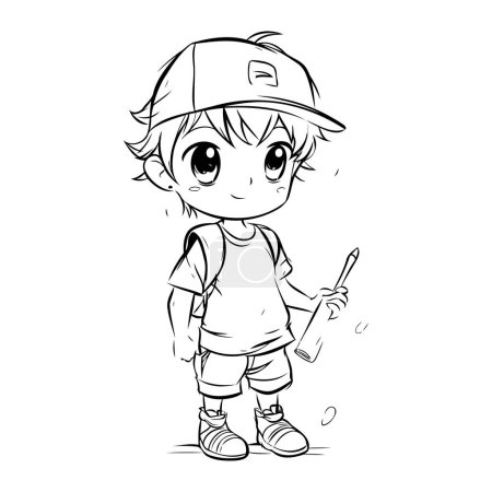 Téléchargez les illustrations : Joli petit garçon en casquette de baseball avec batte de baseball. Illustration vectorielle. - en licence libre de droit