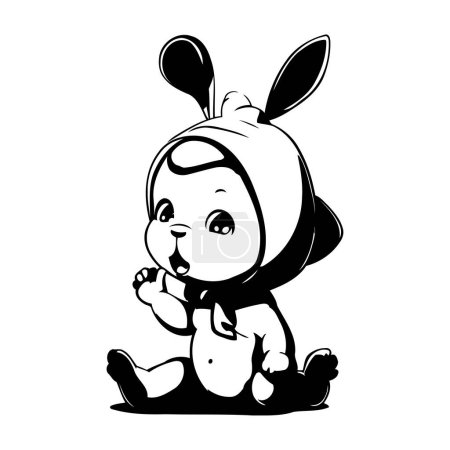 Ilustración de Lindo bebé en traje de conejo aislado sobre fondo blanco. Ilustración vectorial. - Imagen libre de derechos