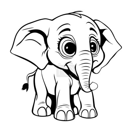 Téléchargez les illustrations : Illustration de dessin animé éléphant noir et blanc pour livre à colorier - en licence libre de droit