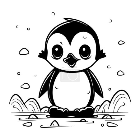Illustration for Cute penguin. Black and white vector illustration for coloring book. - Royalty Free Image
