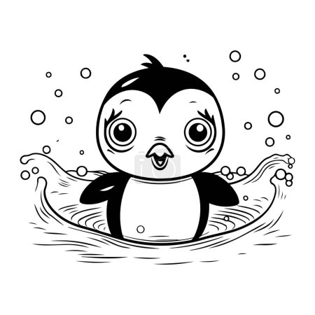 Téléchargez les illustrations : Mignon pingouin nageant dans la mer. Illustration vectorielle dessinée main. - en licence libre de droit