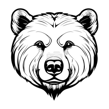 Téléchargez les illustrations : Illustration vectorielle tête de grizzli en noir et blanc. - en licence libre de droit