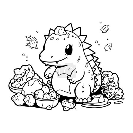 Photo for Cute cartoon dinosaur with eggs. Vector illustration for coloring book. - Royalty Free Image