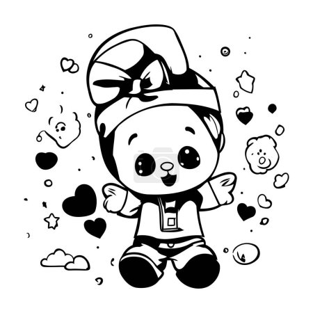 Illustration for Cute cartoon christmas elf with hearts. Vector illustration for coloring book. - Royalty Free Image