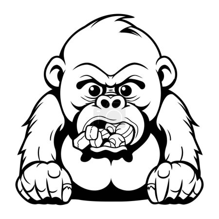 Téléchargez les illustrations : Mascotte de Gorille Caricature Noir et Blanc Illustration - en licence libre de droit