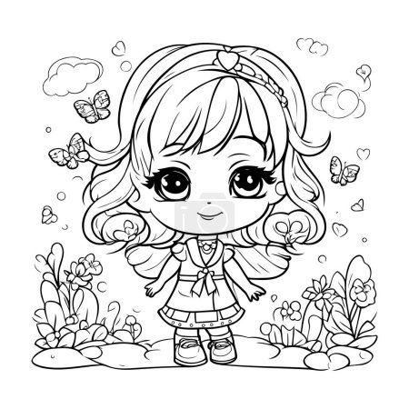 Illustration for Cute little fairy in the garden. Coloring book for children. - Royalty Free Image