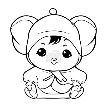 Ilustración de Página para colorear Esquema de dibujos animados bebé animal carácter de la mascota - Imagen libre de derechos
