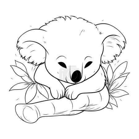 Téléchargez les illustrations : Mignon koala dormant sur une branche avec des feuilles. Illustration vectorielle. - en licence libre de droit