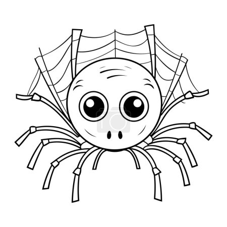 Téléchargez les photos : Coloriage araignée pour les enfants. Illustration en noir et blanc de l'araignée. - en image libre de droit