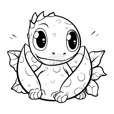 Illustration for Black and White Cartoon Illustration of Cute Dinosaur for Coloring Book - Royalty Free Image