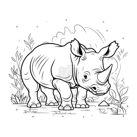 Illustration for Rhinoceros. Black and white vector illustration for coloring book. - Royalty Free Image