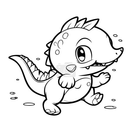 Ilustración de Ilustración de un lindo personaje de dibujos animados dinosaurio para colorear página del libro - Imagen libre de derechos