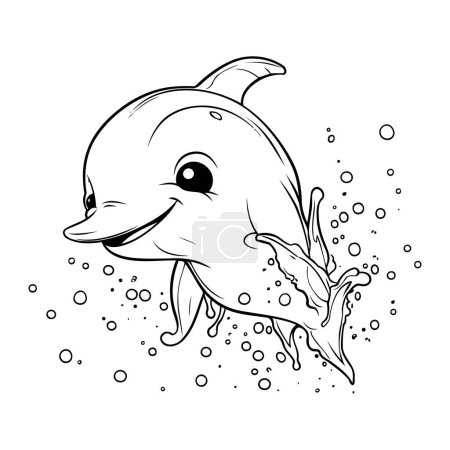 Ilustración de Lindo delfín de dibujos animados. Libro para colorear para niños. Ilustración vectorial. - Imagen libre de derechos