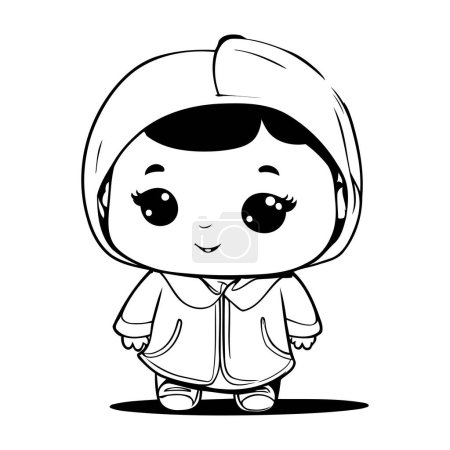 Téléchargez les illustrations : Mignon petit garçon dans kimono dessin animé vectoriel illustration conception graphique - en licence libre de droit