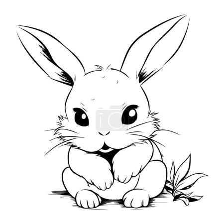 Téléchargez les illustrations : Illustration de bande dessinée en noir et blanc de lapin. Isolé sur fond blanc - en licence libre de droit