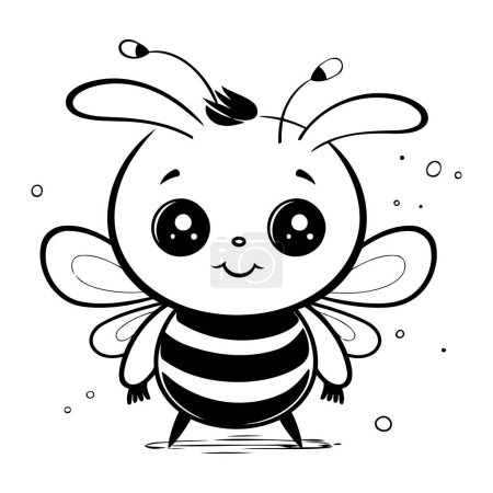 Illustration for Cute cartoon bee isolated on white background. Black and white vector illustration. - Royalty Free Image