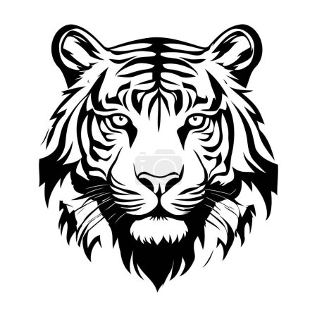 Téléchargez les illustrations : Illustration vectorielle tête de tigre isolée sur fond blanc. Illustration noir et blanc. - en licence libre de droit