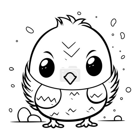 Ilustración de Dibujos animados en blanco y negro Ilustración de lindo búho pájaro personaje para colorear libro - Imagen libre de derechos