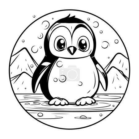 Téléchargez les illustrations : Mignon pingouin dans le cercle. Illustration vectorielle noir et blanc. - en licence libre de droit