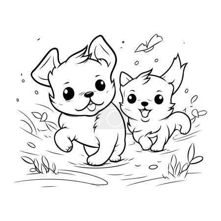 Photo for Cute cartoon cat and dog. Vector illustration for coloring book. - Royalty Free Image