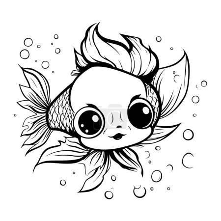 Illustration for Cute cartoon goldfish. Black and white vector illustration for coloring book. - Royalty Free Image