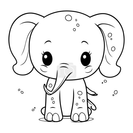 Téléchargez les illustrations : Coloriage contour de mignon dessin animé éléphant vecteur illustration - en licence libre de droit