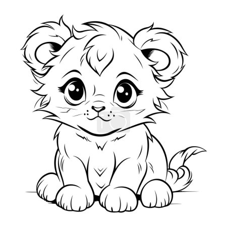 Illustration for Cute Cartoon Baby Lion   Black and White Vector Illustration. - Royalty Free Image